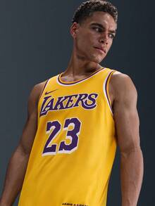洛杉矶湖人队 Icon Edition Nike Dri-FIT NBA 男款摇摆人球衣 - 黃色 - 查看 5