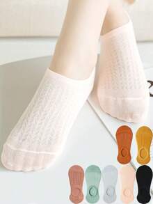 1/5/10双装女士夏季隐形短款时尚蕾丝透气防臭网眼镂空硅胶防滑袜 - 彩色 - 查看 2