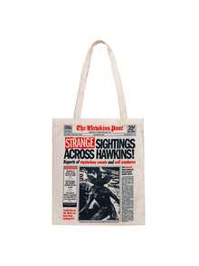1pc Stranger Things Official Netflix Reusable Shopping Bag, Made Of Polyester Fiber, Featuring Characters Like Demogorgon, Eleven, Mike, Dustin, Will, Lucas, Shoulder Bag For Daily Use, Suitable As Gift For Friends And Family - A - View 3