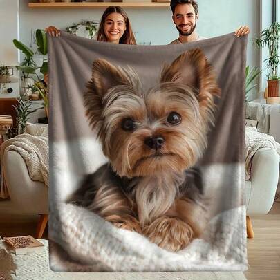 Yorkshire Terrier Pattern Flannel Blanket - Quilted, Knitted Polyester, Digital Printing - Soft, Warm, Multipurpose Blanket Suitable For Napping, Camping, Travel, Office And Home Decor, All Seasons