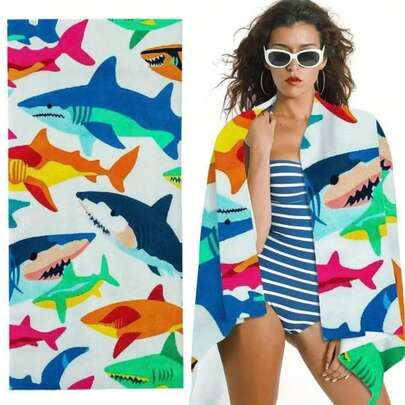Khăn tắm biển siêu mềm và thấm hút Shark Group - Nhanh khô, không bám cát với họa tiết cá mập sống động - Lý tưởng cho hồ bơi, du lịch, cắm trại - Kích thước lớn 60"X30", phụ kiện bơi lội | Khăn tắm kiểu dáng hiện đại | Chất liệu siêu mềm