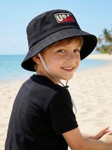 1 chiếc mũ chống nắng màu đen thêu chữ USA dễ thương cho bé trai/trẻ nhỏ, mũ tai bèo ngoài trời. - 1PC - Xem 6