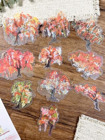 10张/包 复古闪光树主题贴纸，剪贴簿DIY装饰，适用于计划本、相册、日记本