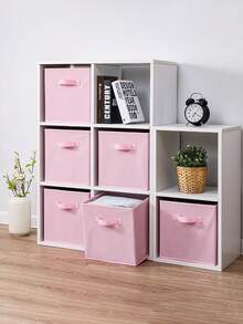 1/3/6pcs Foldable Fabric Storage Boxes With Handles, Multi-Color Options, Collapsible Closet Organizers, Kids Room Toy Storage Baskets, Home Organization Containers - Pink - View 11