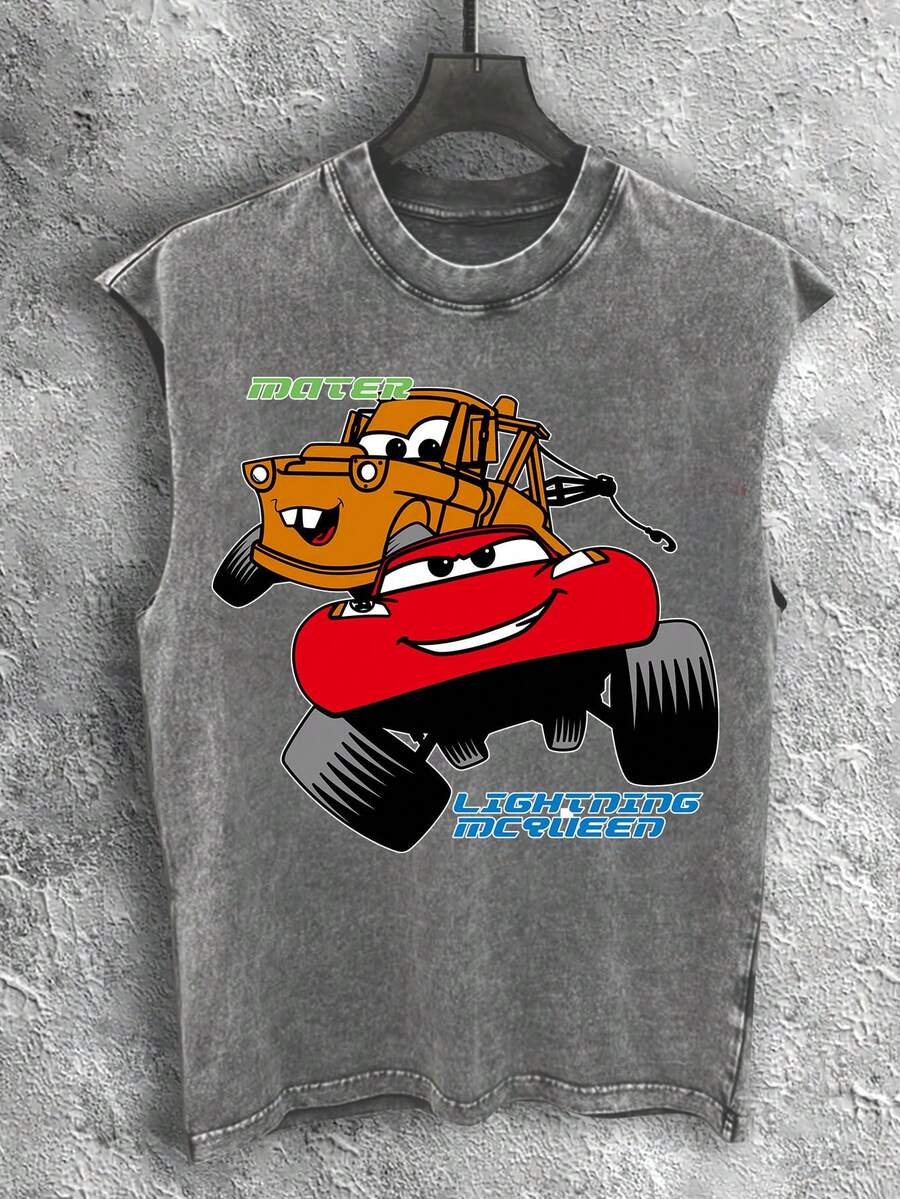 Disney Vintage Washed Cars  & Mater Best Friend Print Sleeveless Tank Top - Xám - Xem 1