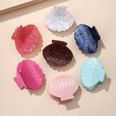 1 chiếc kẹp tóc hình vỏ sò ngẫu nhiên, phụ kiện tóc phong cách biển mùa hè, kẹp tóc acrylic nữ tính.