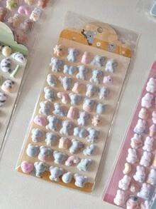可爱3D毛绒动物贴纸——萌萌的考拉、熊猫和熊毛绒贴纸，适用于日记、剪贴簿和DIY手工制作 - 彩色 - 查看 14