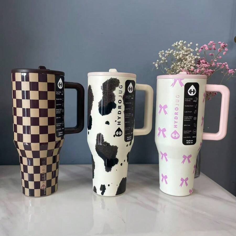 40oz Tumbler Stainless Steel Coffee Mug Cup Insulated Portable Vacuumhydrojug Travel Tumbler With Handle Lid Straw Water Bottle - Nhiều màu - Xem 1
