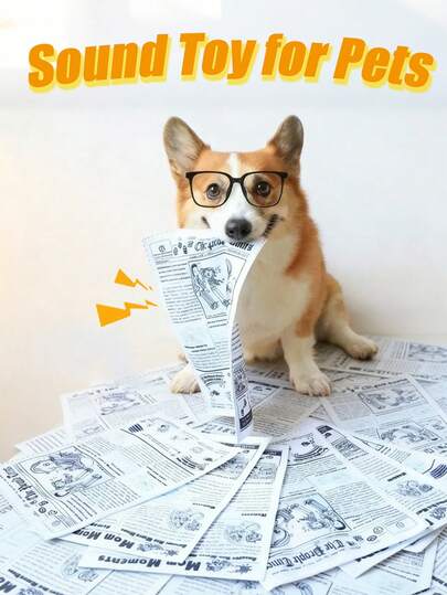 1件/3件装宠物发声玩具，仿报纸设计，内含沙沙作响的纸张，经久耐用，不易撕裂，清脆的声音吸引宠物注意力，适用于猫狗，是宠物互动和咀嚼娱乐的最佳选择。