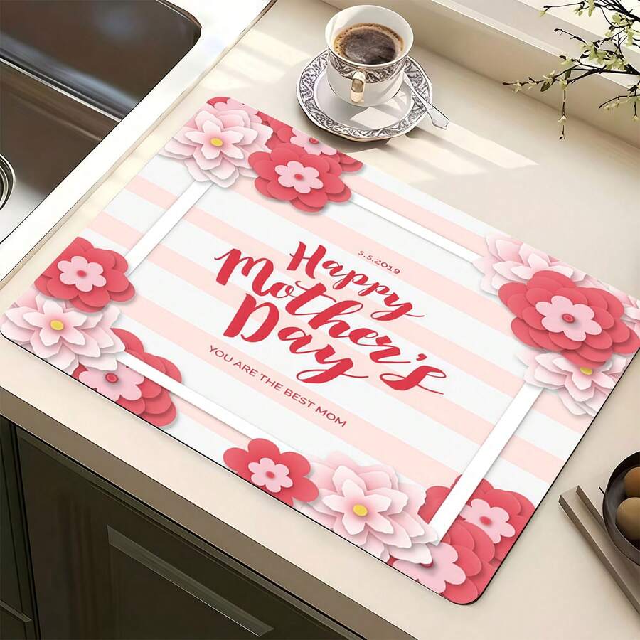 1pc Kitchen Counter Drying Mat, Absorbent Non-Slip Coffee Pad, Heat Resistant Countertop Decor For Coffee Bar, Dining Table, Multiple Styles Available - Red Heart Collage - View 1