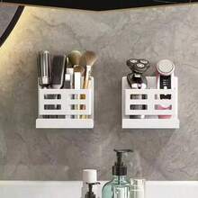 Wall-Mounted Bathroom Storage Organizer Rack, Multi-Compartment Comb Holder, No-Drill Installation, Waterproof And Rust-Resistant Metal Structure, Drainage Slot Space-Saving Design, Perfect For Storing Combs, Brushes, Cosmetics And Bath Products, Ideal For Bathroom Vanity, Bedroom Closet, Home Daily Use For A Tidy And Organized Space - Multicolor - View 8