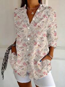 女士休闲/通勤波西米亚几何印花长袖衬衫 - 彩色 - 查看 1