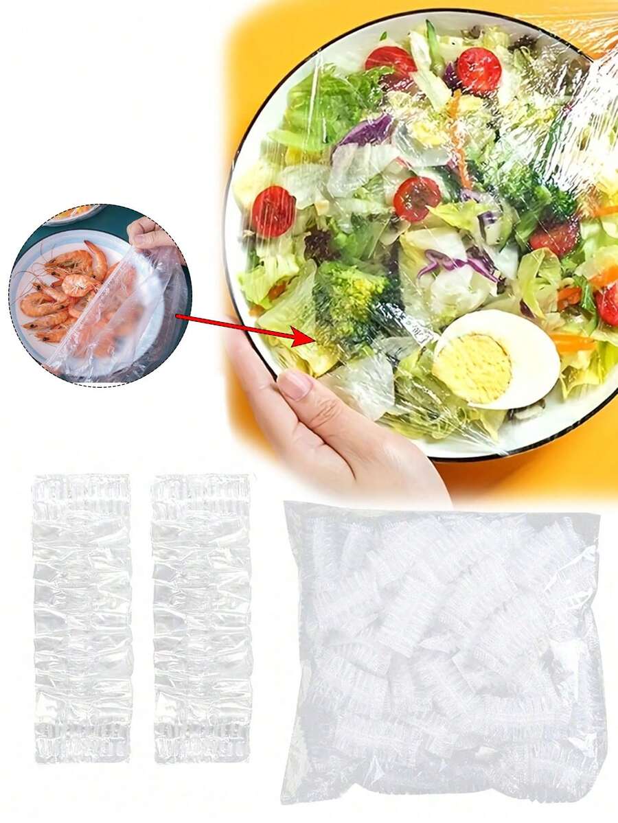 100片大尺寸透明彈性食品保鮮膜,大尺寸透明彈性保鮮膜片 - 適用於廚房、冰箱、野餐、剩菜、蔬菜、肉類、甜點等,衛生密封,保鮮效果 - 彩色 - 查看 1