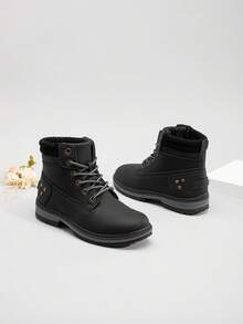Athlefit Women's Work Waterproof Hiking Combat Boots Lace Up Low Heel Booties Ankle Boots - 黑色 - 查看 4