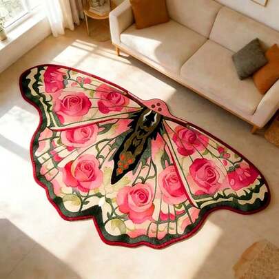 1 Stück unregelmäßiger vintage rosa & blauer Rosen-Schmetterlings-Dekor Teppich, europäischer Luxus kreativer Farbverlauf-Design Kunst minimalistischer Schlafzimmer Nachttisch Teppich, Heimdekoration, Frühlings-/Sommer-Blumenmotiv, dekorativer Teppich, Schlafzimmerdekoration, kleiner Teppich, Teppich, Heimdekoration, Wohnzimmerteppich, kleiner Wohnzimmerteppich, Schlafzimmerteppich, Wohnzimmer-Heimdekoration, Outdoor-Teppich, waschbarer Teppich, geeignet für Partydekoration, Verbesserung des Heimstils, ideal zum Hinzufügen von Urlaubscharme