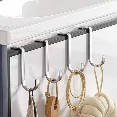 5pcs Stainless Steel S-Shaped Hooks, No Drilling Required, Heavy Duty, Multipurpose Cabinet/Door Hanging Organizer