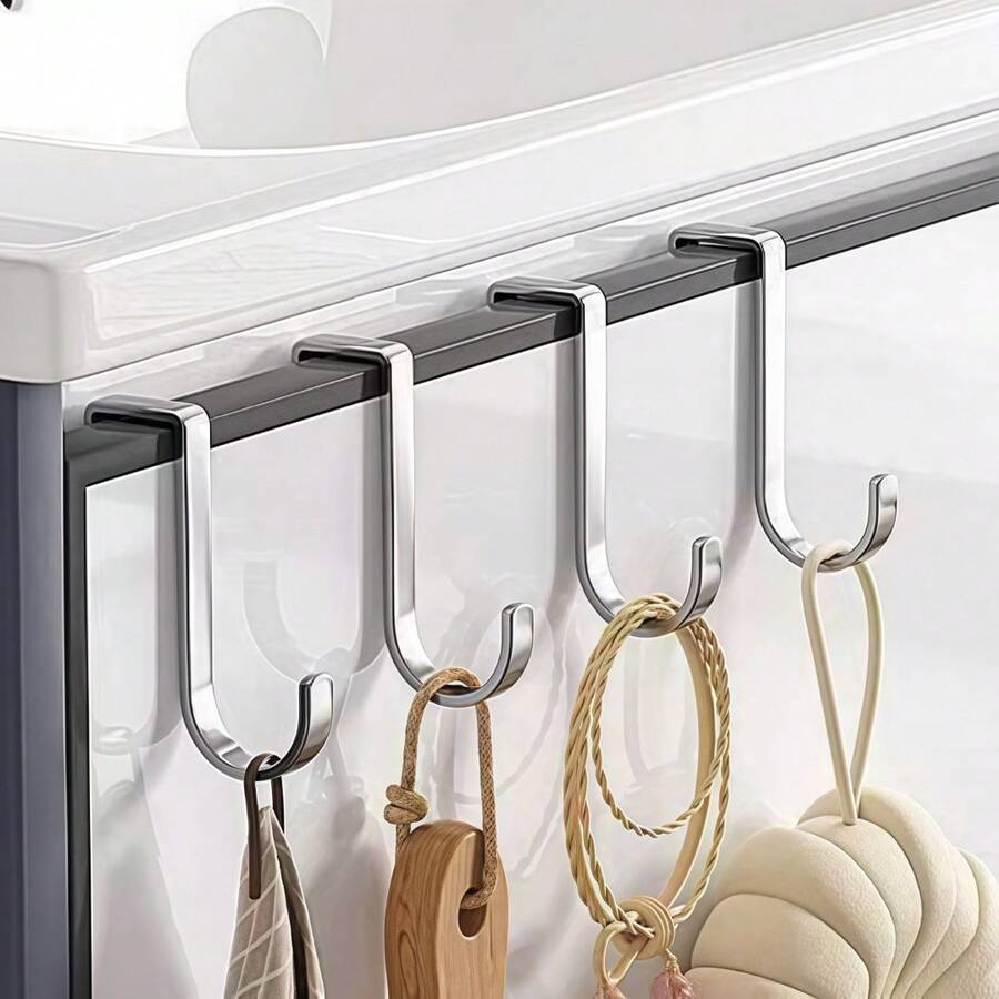 5 móc treo hình chữ S bằng thép không gỉ, không cần khoan, chịu lực cao, đa năng dùng để treo đồ trong tủ/cửa. - treo lên - Xem 1