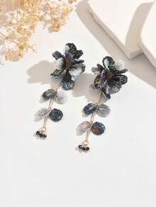 1 par de pendientes de gota negros con borlas largas y florales de lujo, adecuados para el uso diario y las vacaciones en la playa de las mujeres - Negro - Ver 12