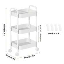 Luminpool 1pc Durable Small Carbon Steel Trolley Storage Rack, Bedroom Storage Rack, Movable Storage Rack For Home Kitchen, Multi-Layer Organizing Rack, Suitable For All Seasons. Suitable For Home Use, Office, Factory Small Accessory Transportation Movable Trolley, Standing Shelf - 3-tier White - View 8