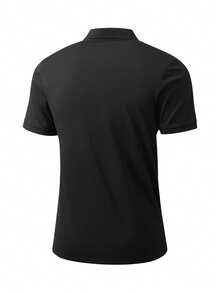 男士純色透氣休閒商務運動 Polo 衫，彈性舒適 Polo T-shirt，適合跑步、健身、運動，黑色 - 黑色 - 查看 3