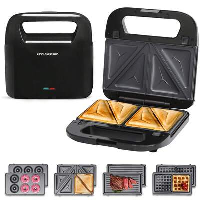 Aigostar Sandwichera Electrica Waflera 4 En1, con Placas Antiadherentes, Compacta y Portátil, Ideal para Hogar, Autocaravanas o Camping