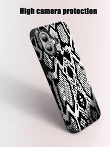 1 chiếc ốp lưng điện thoại bằng da mềm họa tiết da rắn, chống sốc, phù hợp với Apple 17 Pro Max/16 Pro Max/16 Plus/13 Pro Max/14 Pro Max 13 14 11 12 Pro 11/15 Pro, Galaxy S24 Ultra, thiết kế lỗ loa, quà tặng ngày lễ - Đen trắng - Xem 2