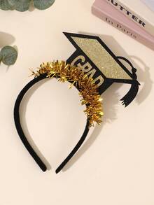 1pc Golden Glitter Headband For Girls Graduation Cap Decor Hairband Shining Ribbon Hair Hoop Elegant Cute Headwear Graduation Party/Ceremony Headdress Teens Hair Accessories - Gold - View 3