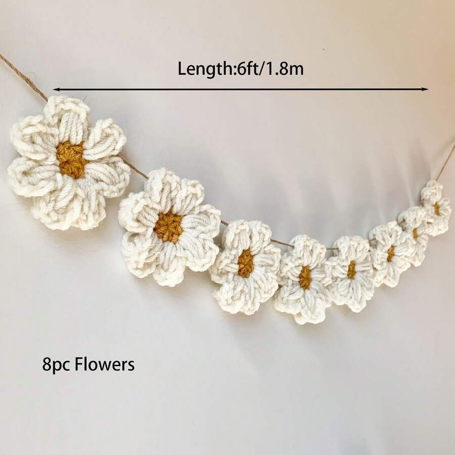 8 Handmade Crochet Daisy Wreaths|   White Daisy Wall Hanging, Suitable For Baby Showers, Weddings, Birthday Parties, Living Room, Bedroom Decoration, Made Of Polyester, With Whimsical Design - 1 bộ (8 bông hoa) - Xem 1