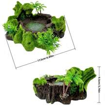 Resin Moss Rock Water Dish Ornament, Simulation Mossy Rock Basin Decor With Artificial Plants, Reptile Terrarium Water Bowl Landscape Decoration For Lizard Gecko - A - View 2