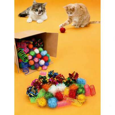 20pcs Cat Toy Set, Including Crinkle Balls, Flashing Balls, Spiral Springs And Colorful Cat Tunnels, Suitable For Most Cats, Interactive Cat Toys, Cat Favorite Ball Toys, Kitten Toys, Random Colors