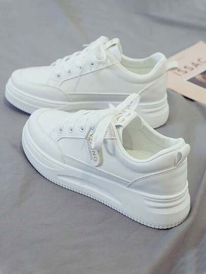 Zapatillas blancas informales y elegantes, de punta redonda, transpirables y cómodas para mujer. Zapatillas blancas multifuncionales, ligeras y antideslizantes.