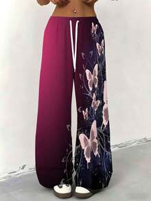 Womens Plus Size Summer Wide Leg Pants Butterfly Print Fashion Loose Casual Style Daily Gift Womens Clothes Suitable For Casual Sportswear 250g - Nhiều màu - Xem 3