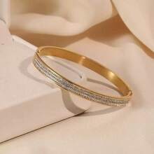 1pc Fashionable & Elegant Zirconia Studded Narrow Bangle Bracelet, Suitable For Daily Wear, Parties And Banquets - Bracelet - View 2
