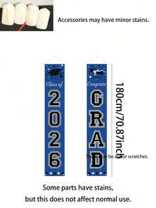2pcs 2026 Graduation Party Porch Banner, Blue 2026 Graduation Decor, Congratulations Graduate Porch Banner Suitable For Any School Or Grade 2026 Graduation Party Decoration - Multicolor - View 7