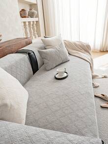 1pc Solid Color Chenille Linen-Like Texture Sofa Cover, Minimalist Ins Style Design, Pet Friendly, Durable, Washable, Suitable For Living Room, Bedroom, Study, Outdoor, Fits 1/2/3/4 Seater Sofa - Grey - View 7