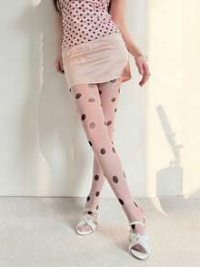 Retro Large-Scale Polka Dot Pantyhose, Fashionable Multi-Color Contrasting Polka Dot Stockings, Sweet, Cool, Ish Style Leg Accessories, Ultra-Thin Transparent Base Layer  Pantyhose For Women. - Hồng - Xem 2