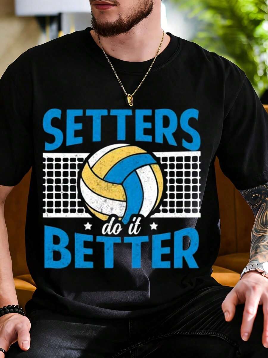 Setters Do It Better Volleyball T Shirt For Men And Women Sports Fan Gift Spirit Apparel White Cotton Crewneck Shirt - màu đen - Xem 1