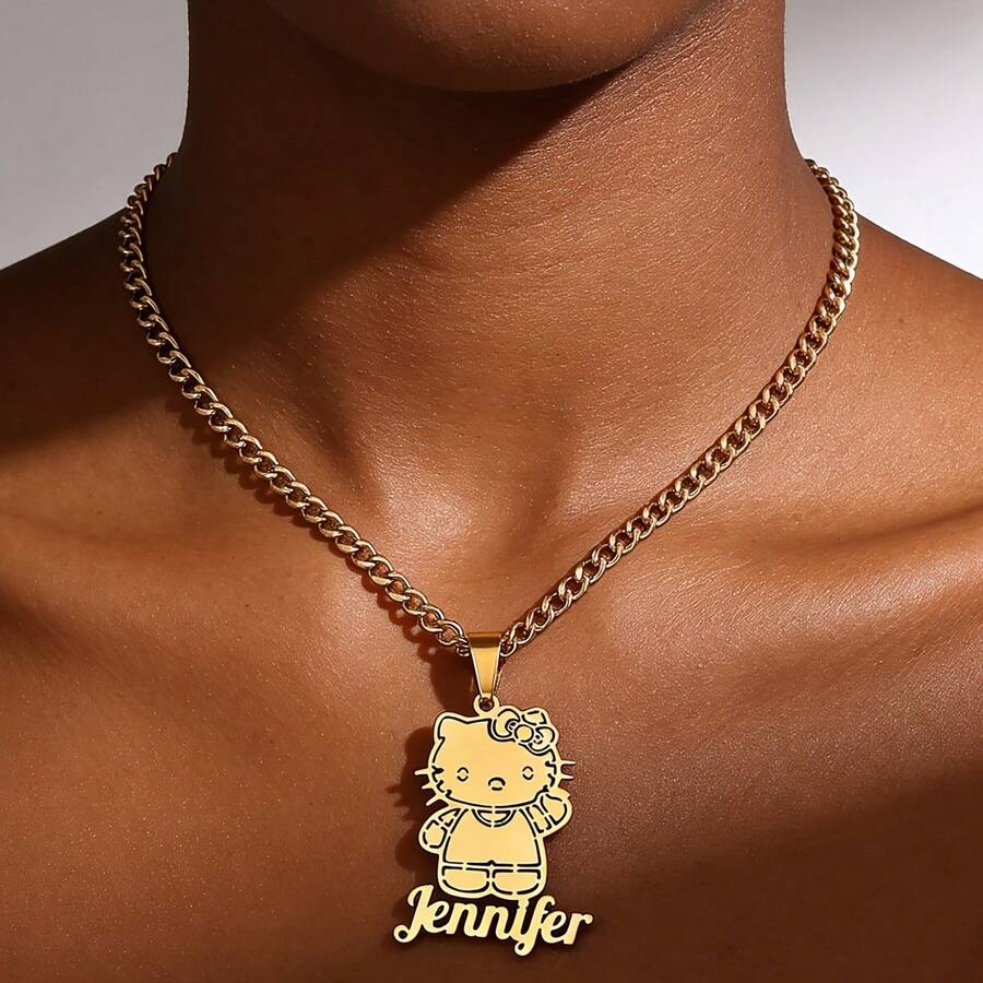 SANRIO 1件三丽鸥Hello Kitty项链 - 可爱卡通创意设计，金色和银色闪亮吊坠镶嵌水钻，女士优雅锁骨链，适合日常佩戴和派对，完美的情人节礼物，猫咪饰品，休闲风格 - 多色 - 查看 1