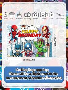 Marvel 75*95厘米生日派对装饰背景布，生日摄影横幅，涤纶派对背景布，复仇者联盟纸盘装饰，超级英雄桌布和餐具生日派对用品 - 多色 - 查看 3
