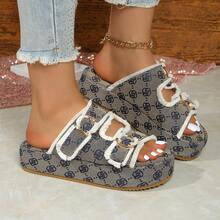 复古优雅闪亮草编蕾丝仿珍珠防水厚底厚跟凉鞋，舒适不累，适合度假、日常穿着、派对等场合，是送给女士的夏季高跟凉鞋、休闲凉鞋、拖鞋、厚底凉鞋、厚底鞋、豹纹印花、小婚礼、草编、舒适优雅、西部风、小丑风等多种风格的理想之选。 - 白色 - 查看 4