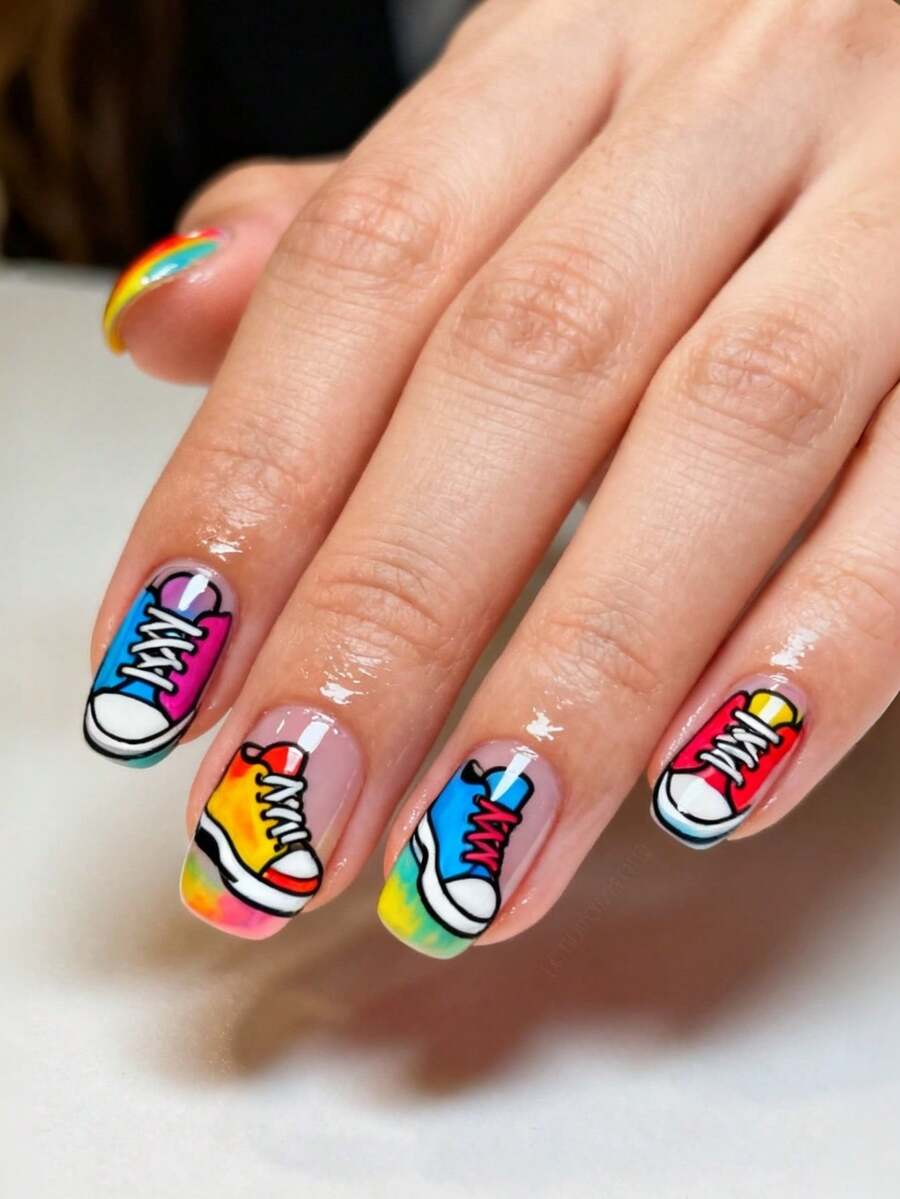 Summer Nails Short Nails Y2k Nails Colorful, Stylish Shoes Press On Nails - Multicolor - View 1