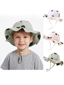 婴儿防晒帽，幼儿沙滩帽，UPF 50+ 防晒，宽檐男女童渔夫帽，编织渔夫帽 - 1pc綠色圓點 - 查看 1
