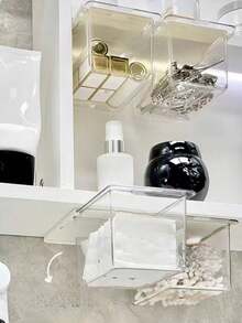 1pc Wall Mounted Storage Box, Plastic Storage Box, Cosmetics Storage Container, Miscellaneous Storage Box, Mirror Drawer Storage Box - Transparent Adjustable Pull-Out Organizer, Suitable For Bathroom Cleaning Swabs, Lipstick, Headband And Makeup Pads, Bathroom Accessories Organizer, Bathroom Drawer Organizer, For Holiday Beach, Bathroom Collection, Bedroom Collection, Large Capacity,Makeup Bag,Travel Essential - Trong sáng - Xem 6