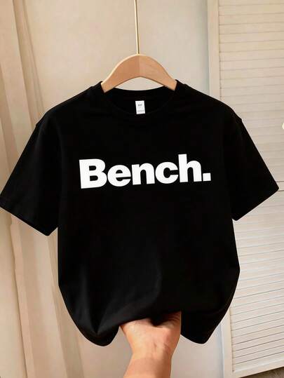 Teens/Boys' Minimalist Letter Print Oversized Short Sleeve T-Shirt, Casual Simple Design, Suitable For Boys' Daily Wear To School, Gatherings, Music Festivals, Vacations And Commuting, Suitable For Spring And Summer Seasons