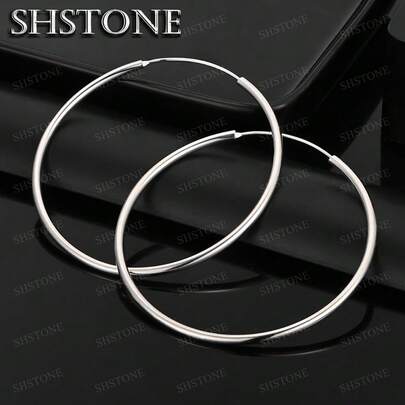 Pendientes de aro de plata de ley 925 chapada en plata de 50/60 mm de diámetro circular para mujer, regalo de joyería de moda para boda, compromiso y fiesta