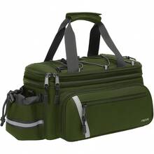 Bike Rack Bag With Rain Cover, 8L Insulated Bicycle Trunk Cooler Bag With 2 Foldable Side Panniers, Multifunctional Rear Seat Cargo Shoulder Bag (Willow Green) - Army Green - View 13