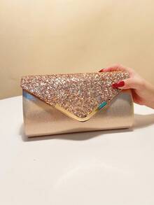 Beige Women's Velvet Clutch Bag, Formal Party Handbag With Detachable Chain Strap - Champagne - View 6