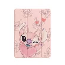 Disney 卡通史迪奇图案平板电脑保护套，兼容 iPad Pro 13/12.9/10.5/10.2/9.7/8.3/7.9 英寸，兼容 2025/2024/2023/2022/2021 款 M5/M4/M3/M2 型号，iPad Air 2/3/4/5 2017/2018/2019/2020 款，iPad 5/6/7/9/10/11 代，iPad Mini 4/5/6/7 款，可爱可折叠双面软壳，男女通用 - 粉色 - 查看 2
