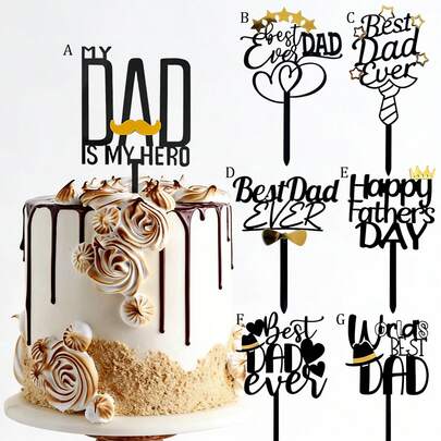 Bộ 3/1 phụ kiện trang trí bánh kem bằng nhựa acrylic hình chữ "Người cha tuyệt vời nhất" dành cho Ngày của Cha, thích hợp để trang trí bánh kem nhân Ngày của Cha, tiệc sinh nhật của bố.