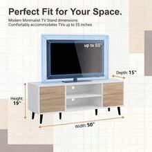 Modern TV Stand Fits Up To 55", 50 Inch Entertainment Center With Storage Cabinets And Shelves For Living Room, White/Gray/Brown - trắng - Xem 2